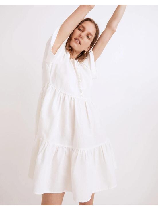 Madewell Dresses & Skirts - Madewell Linen-Blend Flutter-Sleeve Tiered Mini Dress Size M